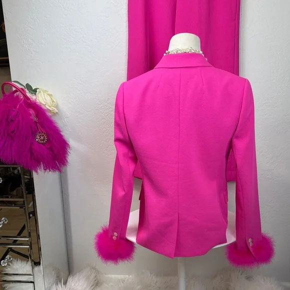 J. Crew Fuchsia Pink Parke Blazer with Custom Feather Trim Size 6 - Picture 5 of 14